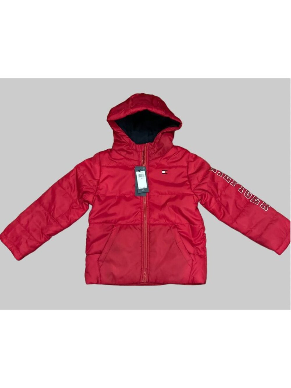 NWT Tommy Hilfiger Boys Size 6 Red Hooded Puffer Jacket Fleece Lined MSRP $100